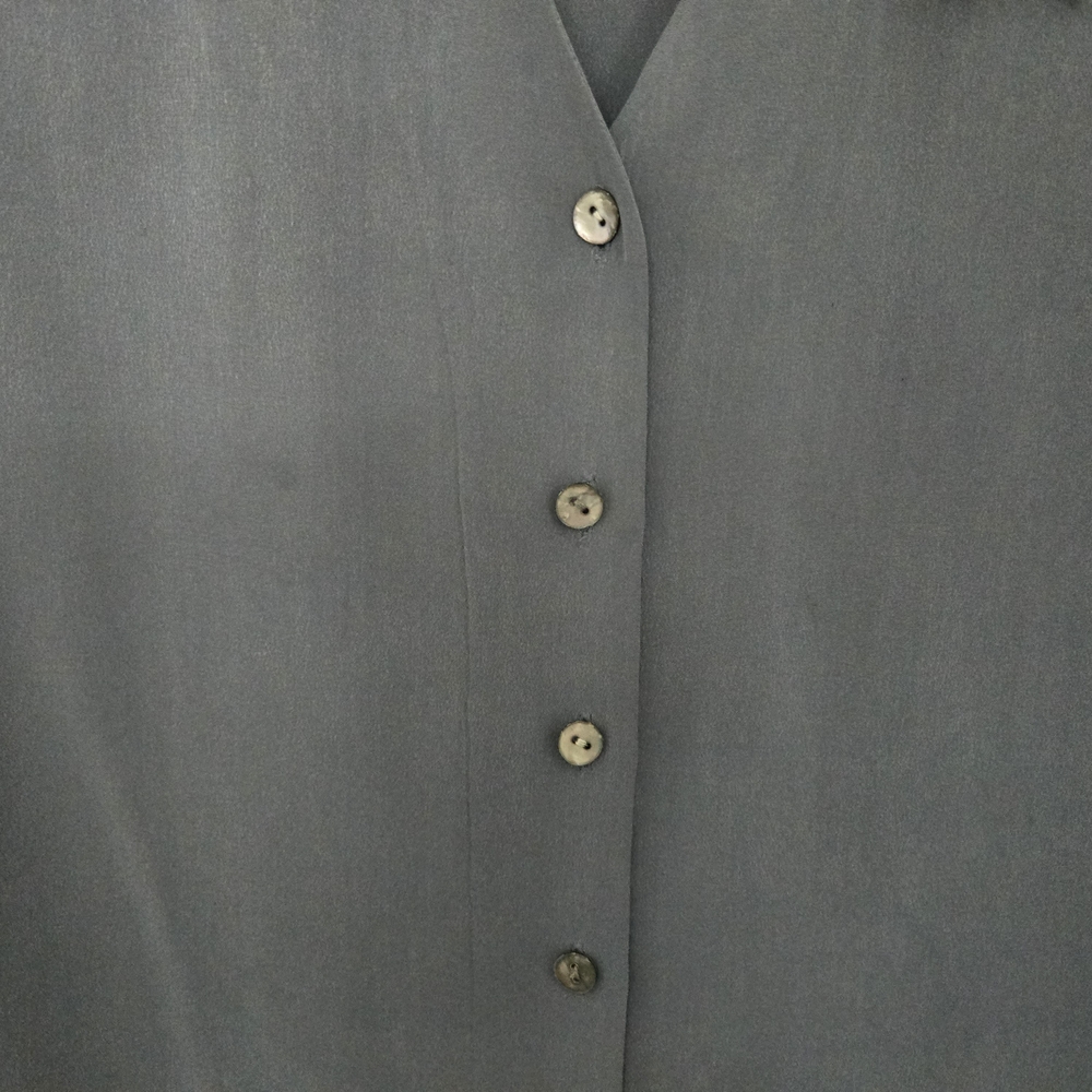Vintage Preview Collection Blue/Grey Blouse with Cream Lace Collar 100% Silk - Picture 5 of 11